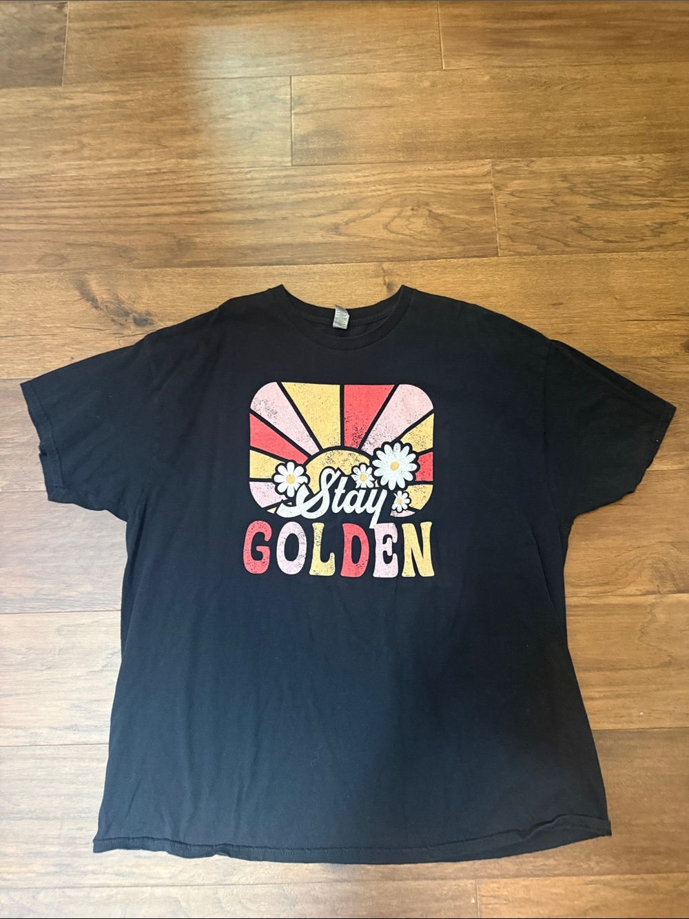 Gildan Black Graphic Tee with Yellow & Pink Accents